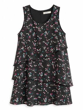 Ricki’s Black Confetti Print Tiered Ruffle Sleeveless Blouse Size Large